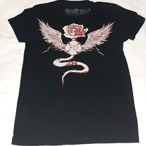 Ladies Black Helmet Firefighter T-Shirt Large - Picture 1 of 3